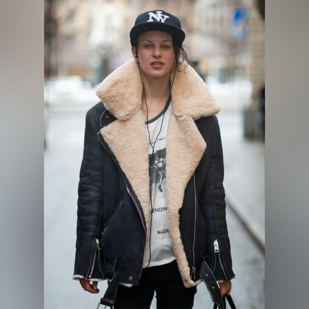 Vintage 80s Harley Davidson Sherpa  Leather Jacket With Shearling Collar & Cuffs - Picture 13 of 15